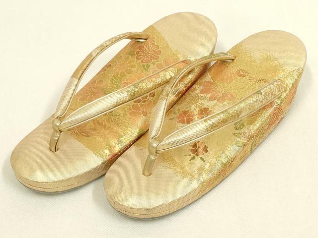 平和屋着物▼和装小物　和装バッグ・草履セット　心斎橋 てんぐ　佐賀錦　ハンドバッグ　花柄　金糸　帯地使用　逸品　AABL7177ay