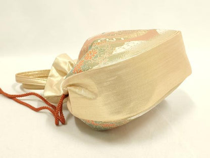 平和屋着物▼和装小物　和装バッグ・草履セット　佐賀錦　ハンドバッグ　花柄　金糸　Lサイズ　帯地使用　逸品　AABL7179ay