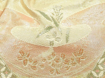平和屋着物▼和装小物　和装バッグ・草履セット　佐賀錦　ハンドバッグ　花柄　金糸　Lサイズ　帯地使用　逸品　AABL7179ay