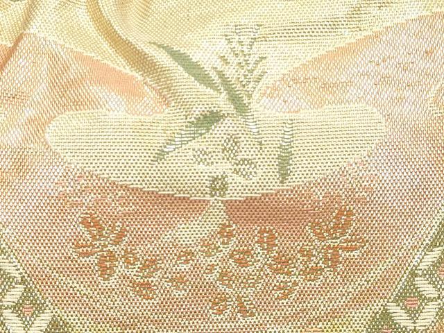 平和屋着物▼和装小物　和装バッグ・草履セット　佐賀錦　ハンドバッグ　花柄　金糸　Lサイズ　帯地使用　逸品　AABL7179ay