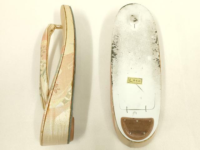 平和屋着物▼和装小物　和装バッグ・草履セット　佐賀錦　ハンドバッグ　花柄　金糸　Lサイズ　帯地使用　逸品　AABL7179ay