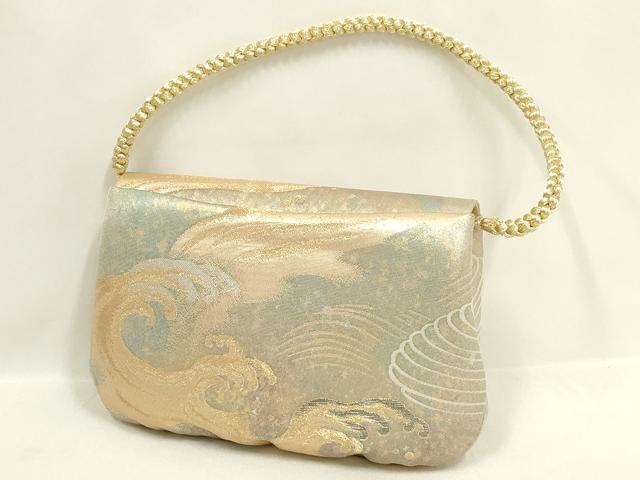 平和屋着物▼和装小物　和装バッグ・草履セット　おき宗　ハンドバッグ　クラッチバッグ　立波文　金糸　マグネット式　逸品　AABL7180ay