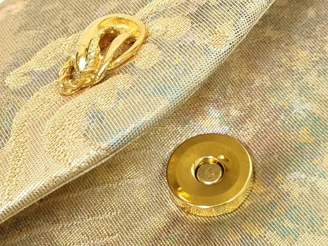 平和屋着物▼和装小物　和装バッグ・草履セット　おき宗　ハンドバッグ　クラッチバッグ　立波文　金糸　マグネット式　逸品　AABL7180ay
