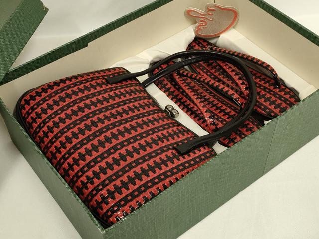 平和屋着物▼和装小物　和装バッグ・草履セット　心斎橋 てんぐ　ハンドバッグ　間道　逸品　AABL7181ay