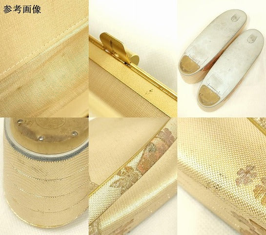 平和屋着物▼和装小物　和装バッグ・草履セット　神田胡蝶　ハンドバッグ　クラッチバッグ　地紙花文　金糸　金彩　逸品　AABL7183ay