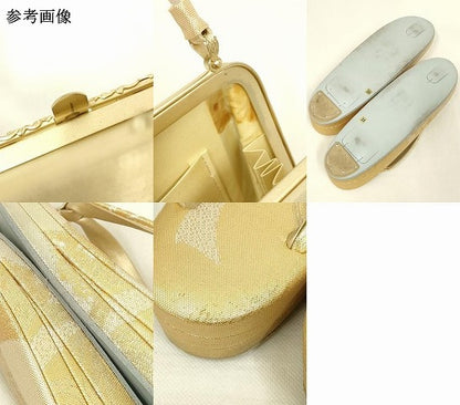 平和屋着物▼和装小物　和装バッグ・草履セット　神田胡蝶　ハンドバッグ　束ね熨斗文　金糸　帯地使用　逸品　AABL7184ay