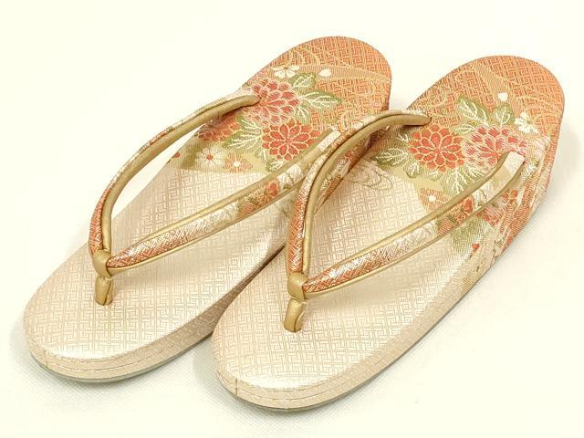 平和屋着物▼和装小物　和装バッグ・草履セット　ハンドバッグ　クラッチバッグ　流水花文　金糸　帯地使用　逸品　AABL7185ay