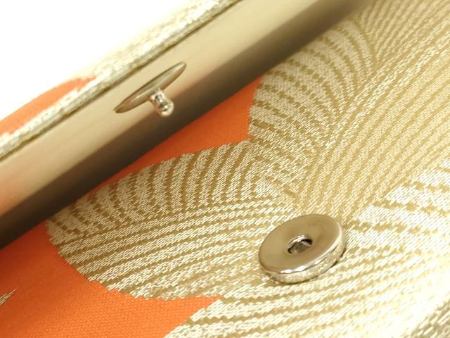 平和屋着物▼和装小物　和装バッグ・草履セット　クラッチバッグ　リーフ柄　金銀糸　帯地使用　逸品　AABL7186ay