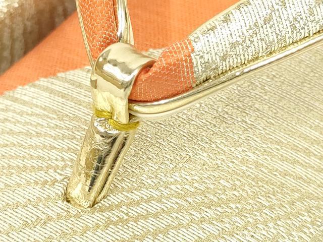 平和屋着物▼和装小物　和装バッグ・草履セット　クラッチバッグ　リーフ柄　金銀糸　帯地使用　逸品　AABL7186ay