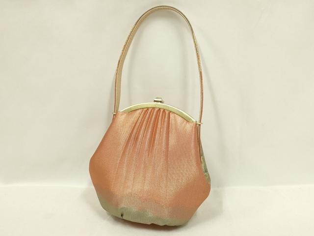 平和屋着物▼和装小物　和装バッグ・草履セット　ハンドバッグ　孔雀花文　金糸　帯地使用　逸品　AABL7187ay