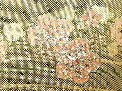 平和屋着物▼和装小物　和装バッグ・草履セット　ハンドバッグ　花柄　金糸　帯地使用　逸品　AABL7188ay