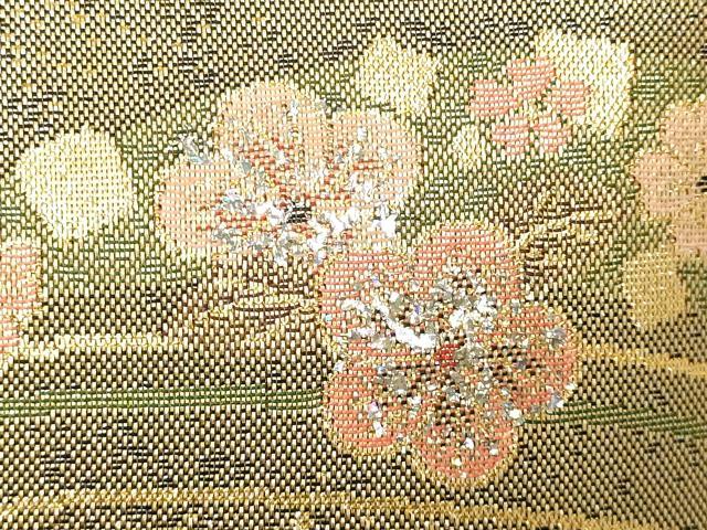 平和屋着物▼和装小物　和装バッグ・草履セット　ハンドバッグ　花柄　金糸　帯地使用　逸品　AABL7188ay