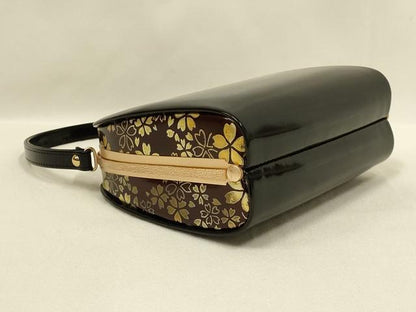平和屋着物▼和装小物　和装バッグ・草履セット　ハンドバッグ　エナメル　花柄　金彩　逸品　AABL7189ay