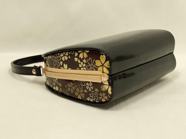 平和屋着物▼和装小物　和装バッグ・草履セット　ハンドバッグ　エナメル　花柄　金彩　逸品　AABL7189ay