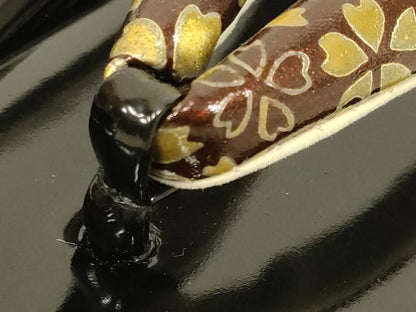 平和屋着物▼和装小物　和装バッグ・草履セット　ハンドバッグ　エナメル　花柄　金彩　逸品　AABL7189ay