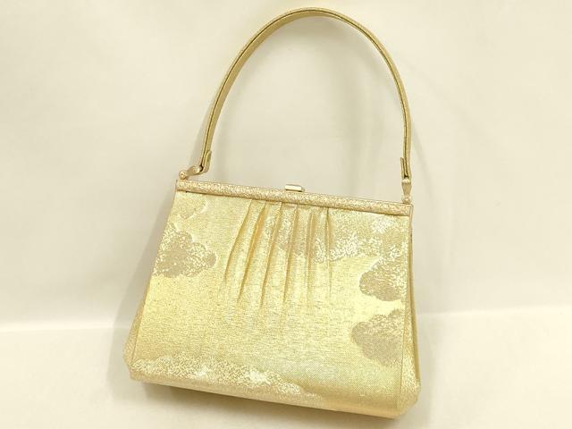 平和屋着物▼和装小物　和装バッグ・草履セット　ハンドバッグ　人物風景文　御所車　金銀糸　帯地使用　逸品　AABL7190ay