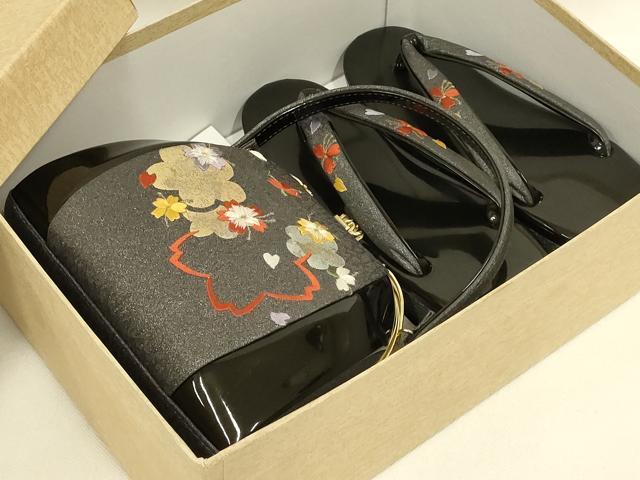 平和屋着物▼和装小物　和装バッグ・草履セット　ハンドバッグ　刺繍　花柄　金糸　金銀彩　逸品　AABL7191ay