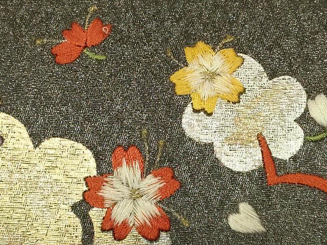 平和屋着物▼和装小物　和装バッグ・草履セット　ハンドバッグ　刺繍　花柄　金糸　金銀彩　逸品　AABL7191ay