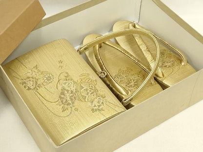 平和屋着物▼和装小物　和装バッグ・草履セット　佐賀錦　ハンドバッグ　流水花鞠文　金銀糸　逸品　AABL7192ay