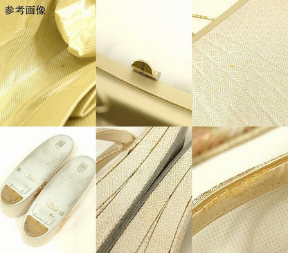 平和屋着物▼和装小物　和装バッグ・草履セット　佐賀錦　ハンドバッグ　クラッチバッグ　糸巻　花　金糸　逸品　AABL7193ay