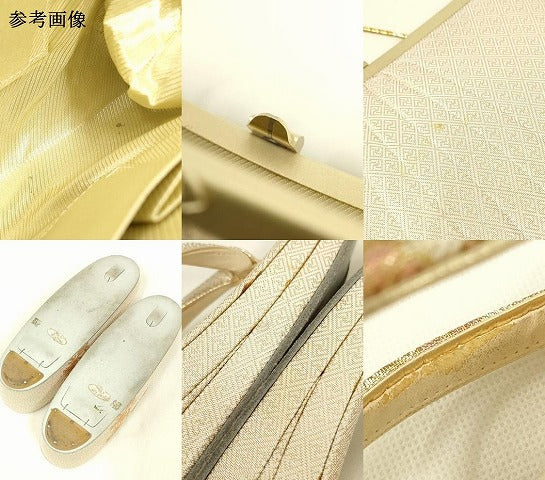 平和屋着物▼和装小物　和装バッグ・草履セット　佐賀錦　ハンドバッグ　クラッチバッグ　糸巻　花　金糸　逸品　AABL7193ay