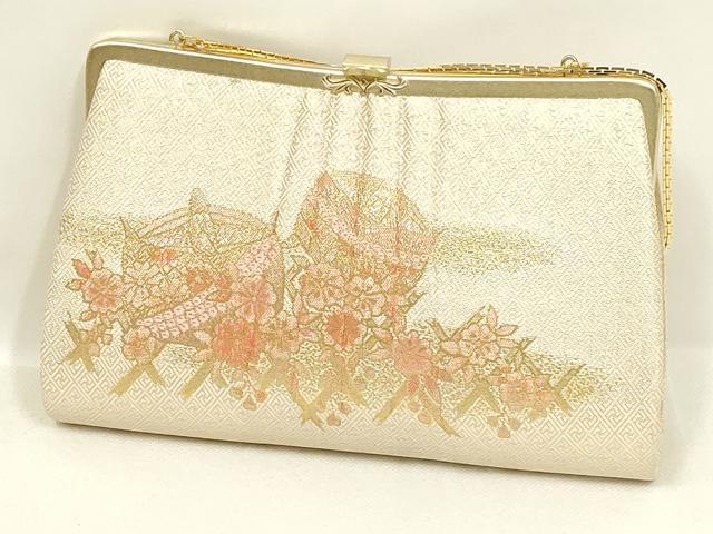 平和屋着物▼和装小物　和装バッグ・草履セット　佐賀錦　ハンドバッグ　クラッチバッグ　糸巻　花　金糸　逸品　AABL7193ay