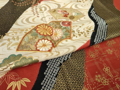 平和屋着物●豪華振袖　絞り　駒刺繍　地紙流水花文　金糸　金彩　ロング丈　正絹　逸品　AABL7204ck