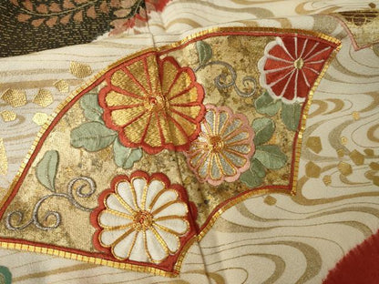 平和屋着物●豪華振袖　絞り　駒刺繍　地紙流水花文　金糸　金彩　ロング丈　正絹　逸品　AABL7204ck