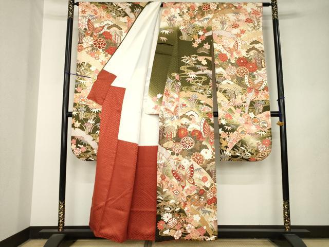 平和屋着物●豪華振袖　駒刺繍　吉祥花蝶宝尽くし　金彩　正絹　逸品　AABL7210ck