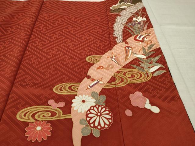 平和屋着物●豪華振袖　駒刺繍　吉祥花蝶宝尽くし　金彩　正絹　逸品　AABL7210ck