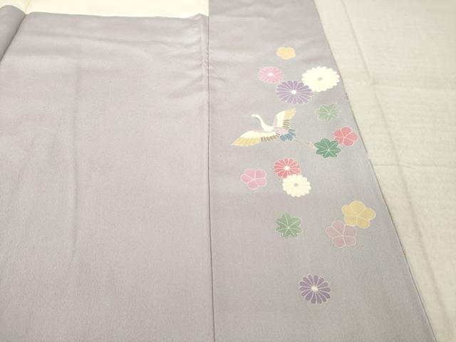 平和屋着物●手描友禅　圭雲　振袖　絞り　駒刺繍　飛鶴吉祥花文　金彩　正絹　逸品　AABL7211ck