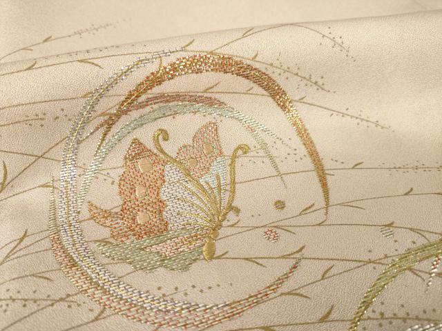 平和屋着物●訪問着　竹屋町刺繍　露芝舞蝶丸文　暈し染め　金彩　正絹　逸品　AABL7212ck
