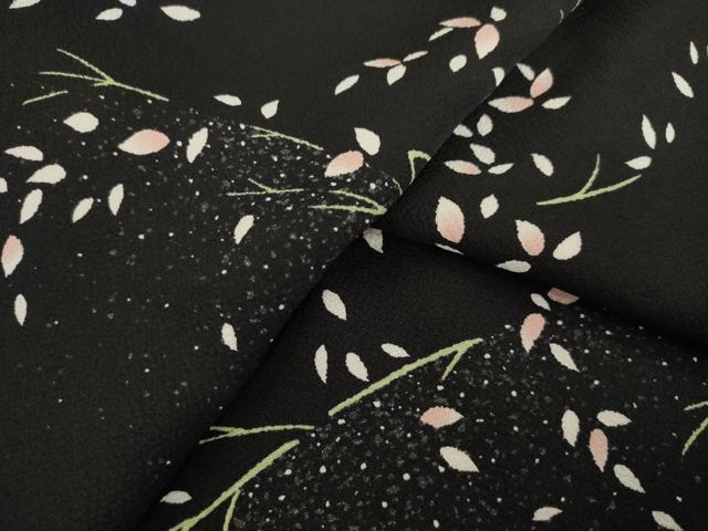 平和屋着物●上質な小紋　枝葉文　黒地　正絹　逸品　未使用　AABL7215ck