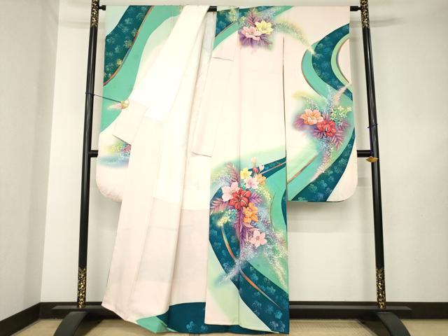 平和屋着物●豪華振袖　流水花文　正絹　逸品　AABL7216ck