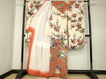 平和屋着物●豪華振袖　型染め　青海波枝花文　正絹　逸品　AABL7217ck
