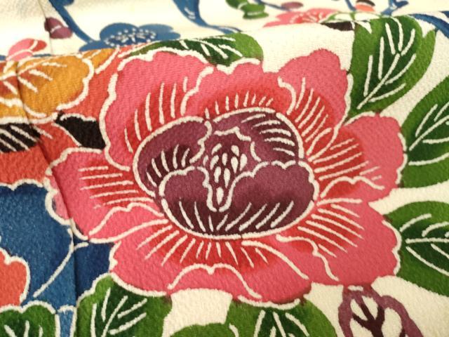 平和屋着物●豪華振袖　型染め　青海波枝花文　正絹　逸品　AABL7217ck