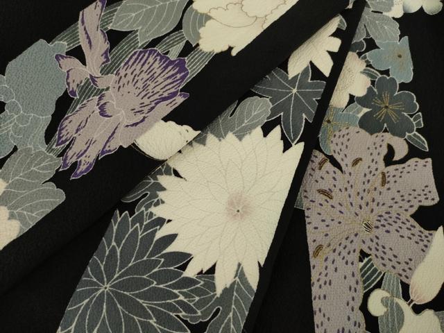 平和屋着物●上質な小紋　花蝶間道　黒地　金彩　正絹　逸品　AABL7219ck