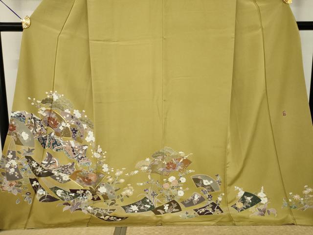 平和屋着物●豪華色留袖　作家物　駒刺繍　地紙女人花文　ロング丈　正絹　逸品　AABL7221ck