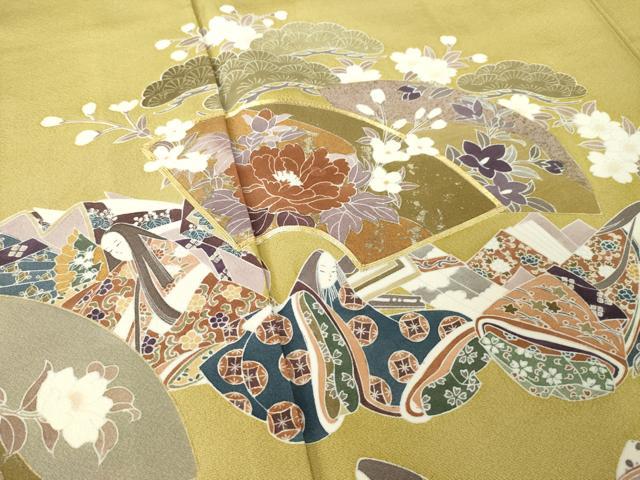 平和屋着物●豪華色留袖　作家物　駒刺繍　地紙女人花文　ロング丈　正絹　逸品　AABL7221ck