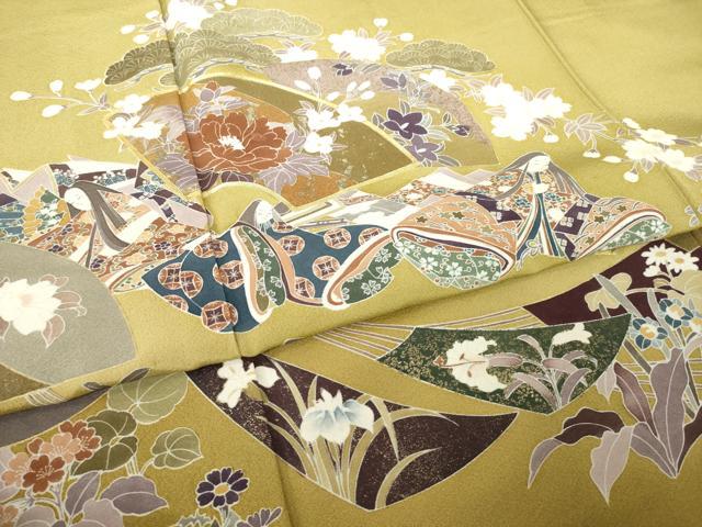 平和屋着物●豪華色留袖　作家物　駒刺繍　地紙女人花文　ロング丈　正絹　逸品　AABL7221ck
