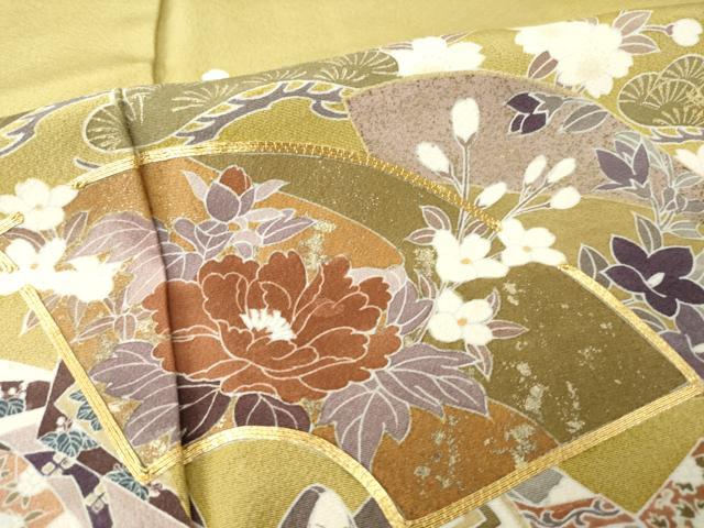 平和屋着物●豪華色留袖　作家物　駒刺繍　地紙女人花文　ロング丈　正絹　逸品　AABL7221ck
