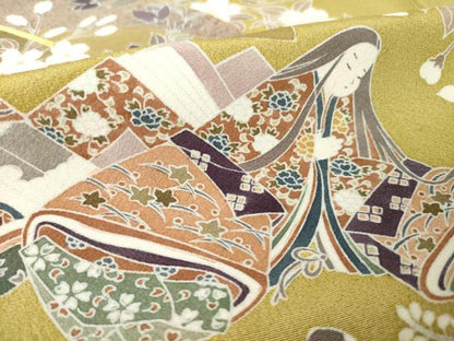 平和屋着物●豪華色留袖　作家物　駒刺繍　地紙女人花文　ロング丈　正絹　逸品　AABL7221ck