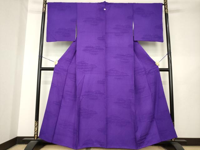 平和屋着物●上質な色無地　雲取り花地紋　本紫色　正絹　逸品　AABL7225ck