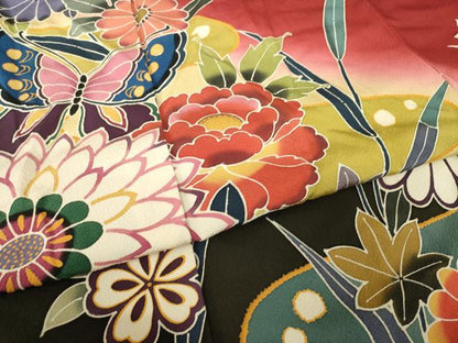 平和屋着物●手ざし京紅型染・宮崎紅型　宮崎良次　振袖　花蝶文　暈し染め　正絹　逸品　AABL7230ck
