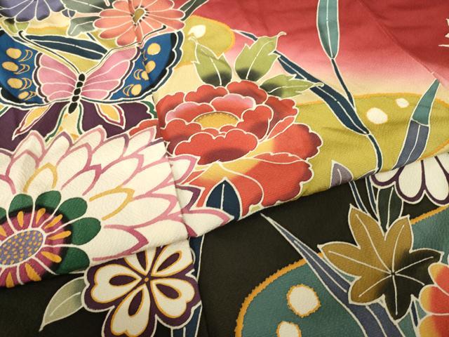 平和屋着物●手ざし京紅型染・宮崎紅型　宮崎良次　振袖　花蝶文　暈し染め　正絹　逸品　AABL7230ck