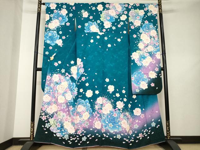 平和屋着物●豪華振袖　駒刺繍　薔薇　舞花文　暈し染め　金彩　さが美扱い　正絹　逸品　AABL7235ck