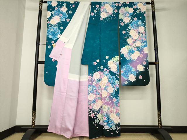平和屋着物●豪華振袖　駒刺繍　薔薇　舞花文　暈し染め　金彩　さが美扱い　正絹　逸品　AABL7235ck