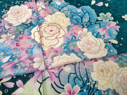 平和屋着物●豪華振袖　駒刺繍　薔薇　舞花文　暈し染め　金彩　さが美扱い　正絹　逸品　AABL7235ck