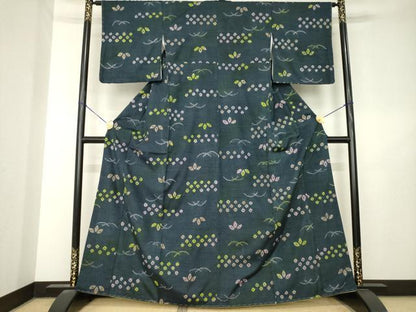 平和屋着物●上質な紬　絞り　芝　正絹　逸品　AABL7236ck