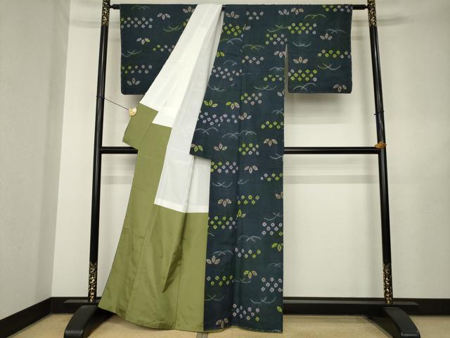 平和屋着物●上質な紬　絞り　芝　正絹　逸品　AABL7236ck